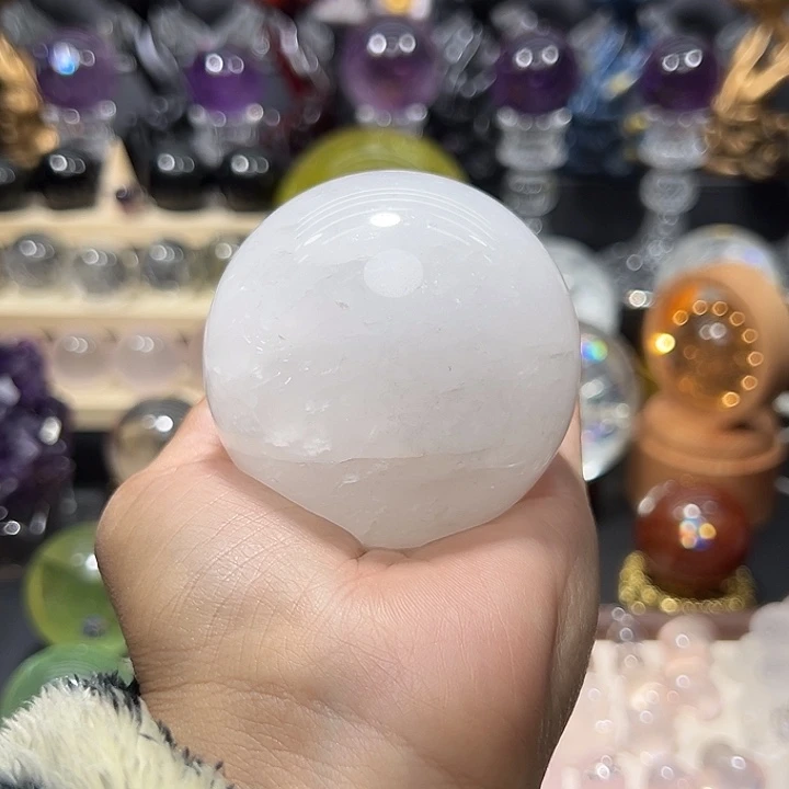 银S925镶嵌珠宝半成品紫晶巴西白水晶球6.7公分