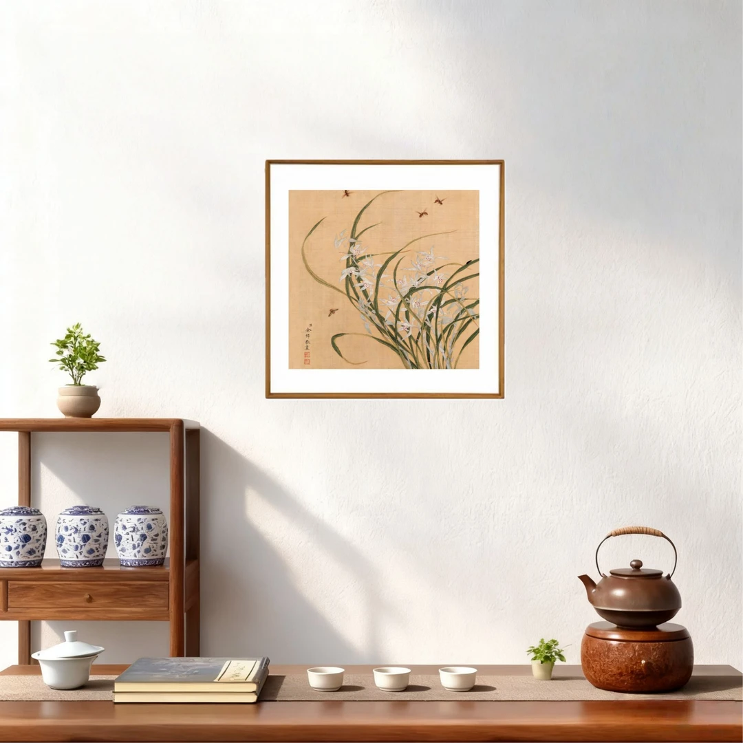 《斗方-兰花》书房客厅起居室卧室茶室玄关榫卯高清微喷装饰画