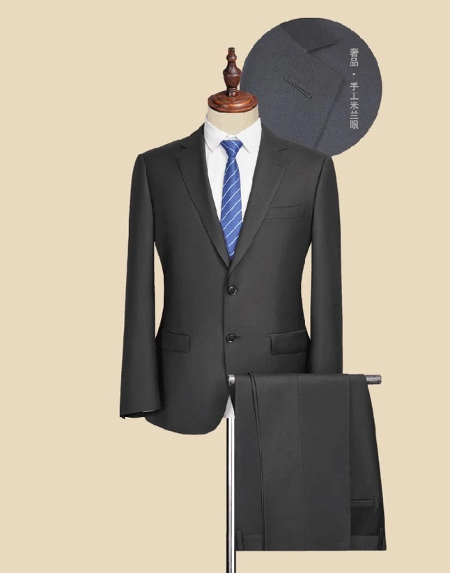 100%羊毛藏青色 西装西裤套装  结婚订婚通勤婚宴双开叉