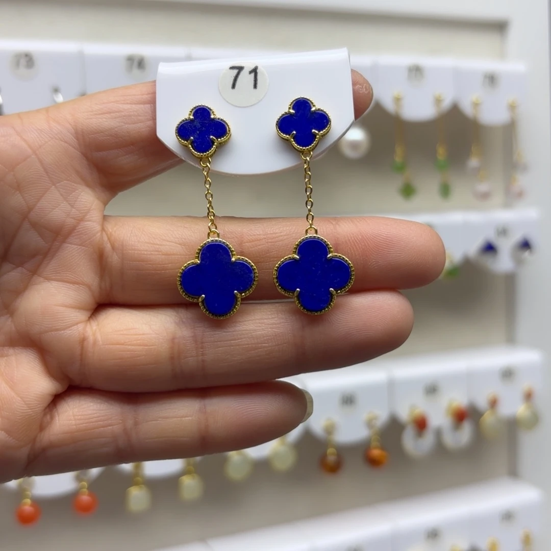 青金石银S925镶嵌耳饰