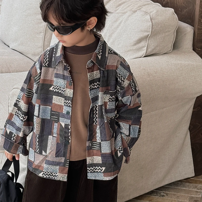 《反季特价》男女童港风植绒衬衫儿童外套洋气秋季中小童上衣潮CW33