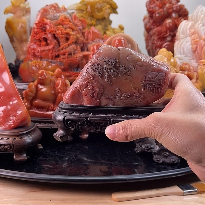 寿山石泛舟雅聚摆件