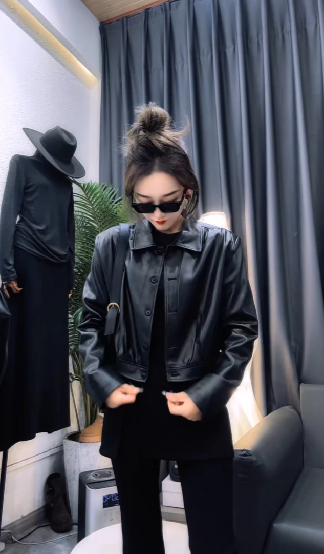 短款皮衣       617  时尚休闲百搭黑色韩版修身春季潮流翻领网红