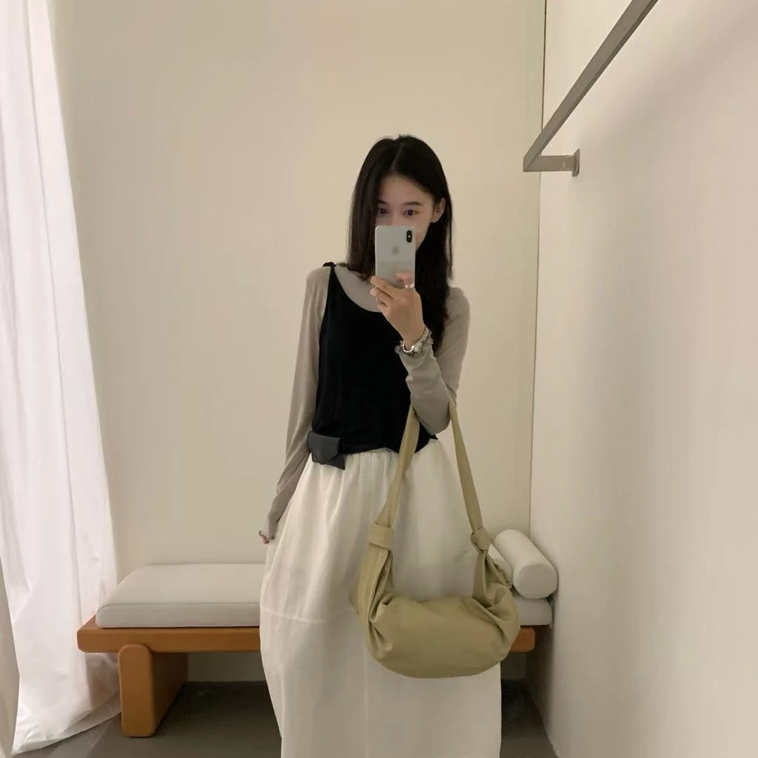 C/z6590 韩系简约波边打底衫叠穿吊带两件套 9-14