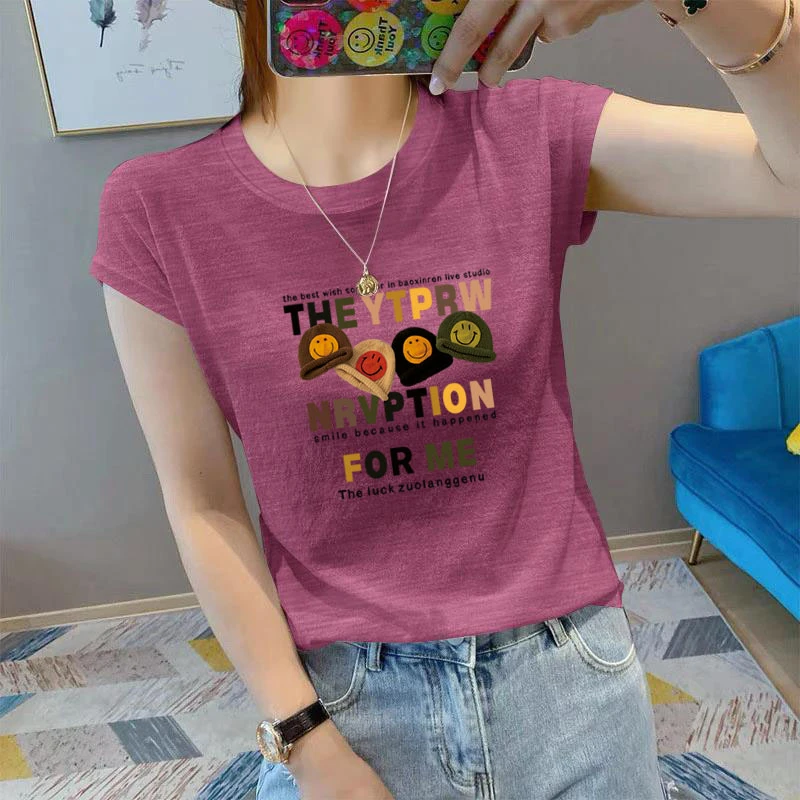 薄款百搭印花洋气短袖T恤女设计感ins风正肩时尚显瘦韩版上衣