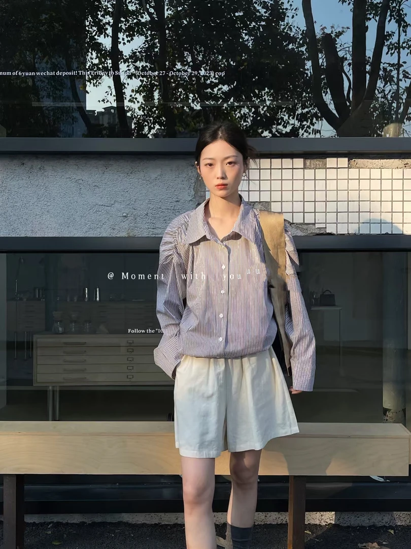 MMT 福（1mmt66129#）韩系百搭条纹衬衫｜4-14