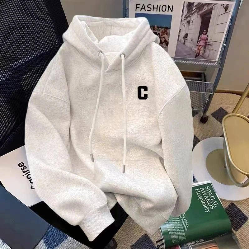 【C550、D701】秋冬季新款圆领连帽加绒加厚卫衣男女宽松休闲上衣
