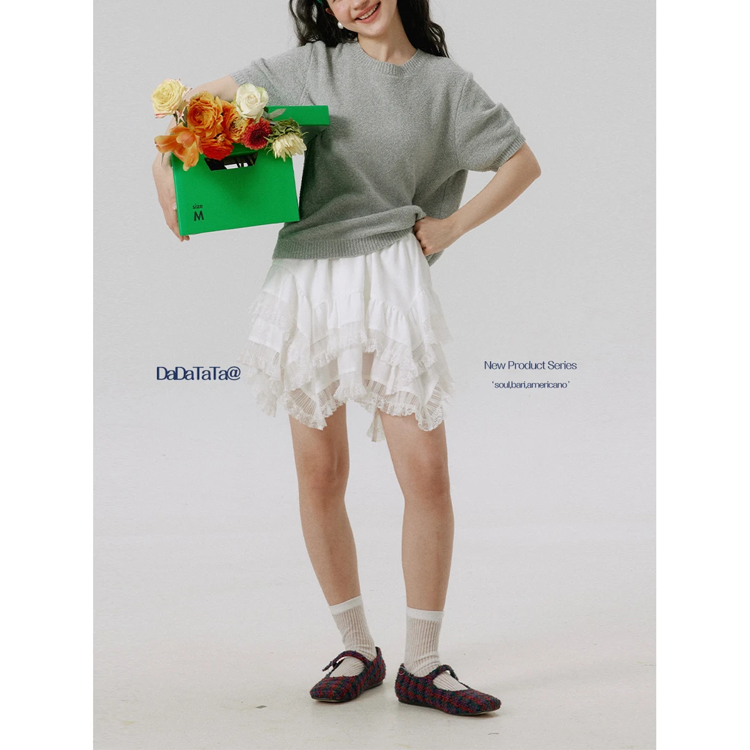 DADATATA晶咕白标【迷迭香气】拼蕾丝松紧半裙夏季百搭不规则裙子