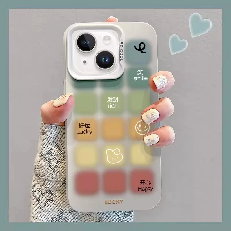 渐变彩色方块适用于iPhone16promax手机壳苹果15plus创意文字14女