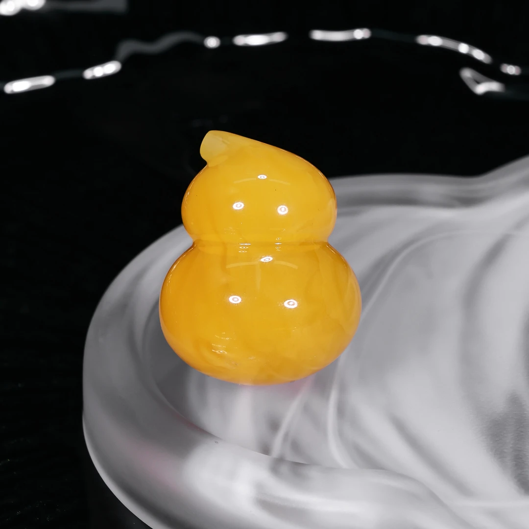 【颜如蜜珠宝】焦皮浓橘黄芒果立体大肚葫芦天然鸡油红蜜蜡葫芦吊坠