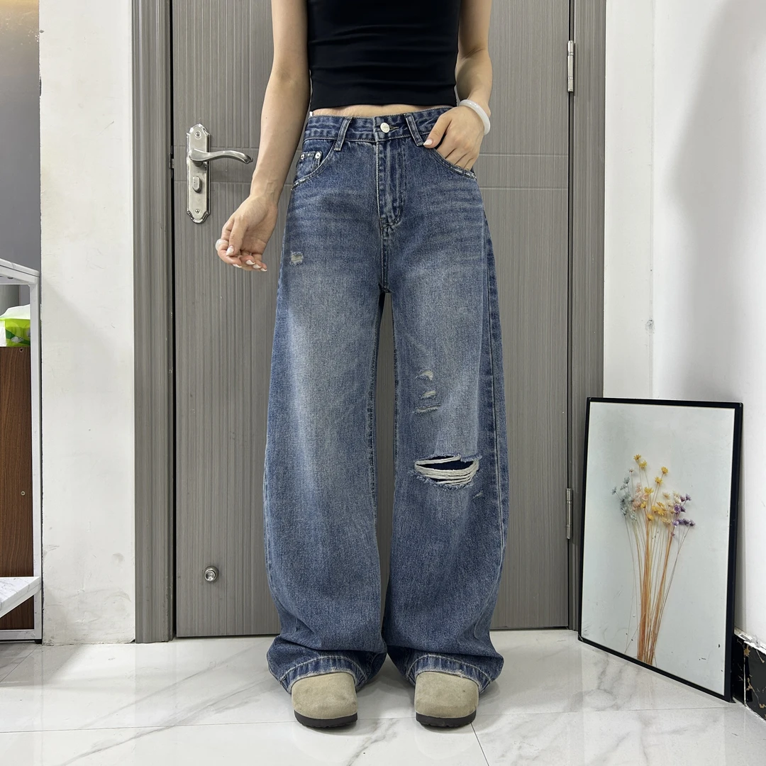秋款阔腿裤弯刀裤拖地裤高腰显瘦9079百搭软牛仔裤女宽松女士大码
