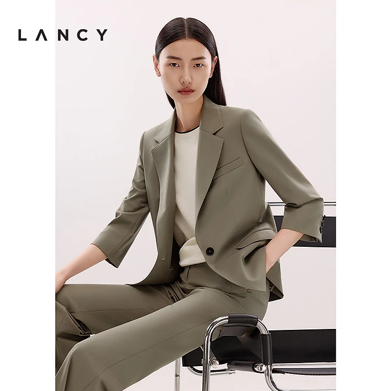 LANCY/朗姿2025年夏季新款简约气质七分袖西服外套女通勤职业西装