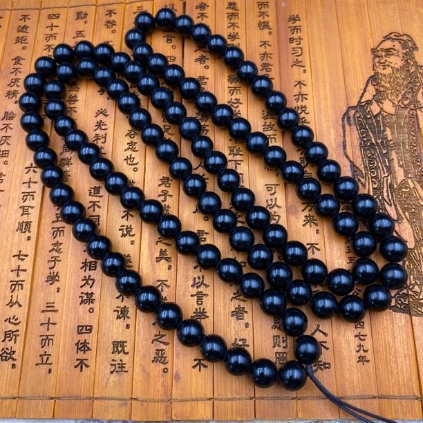 和田玉墨玉卡8mm108颗时尚黑色经典气质女士简约百搭配饰拍一发一