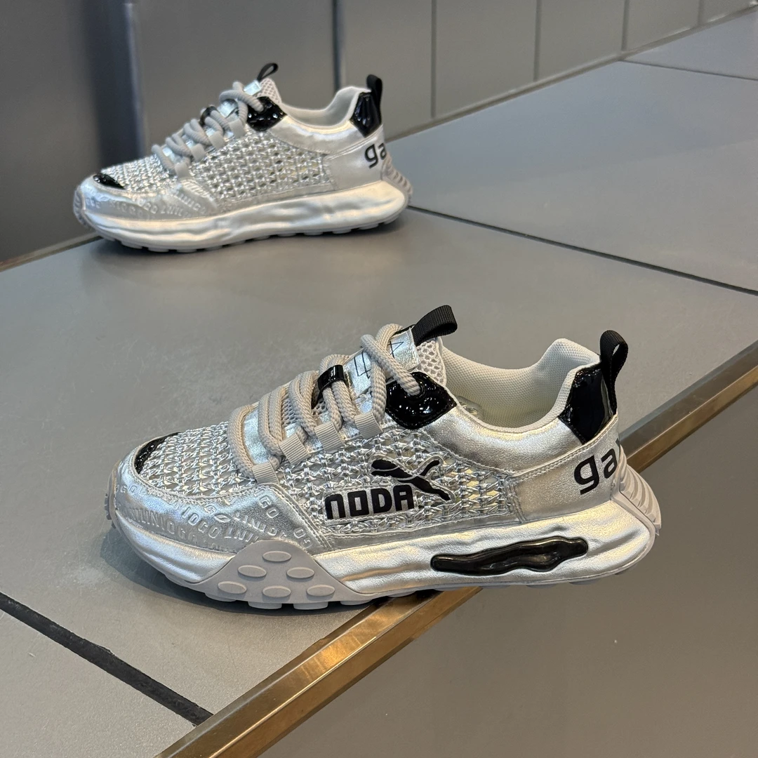 男鞋2025夏季款黑武士气垫厚底增高老爹鞋潮流镂空透气编织网面