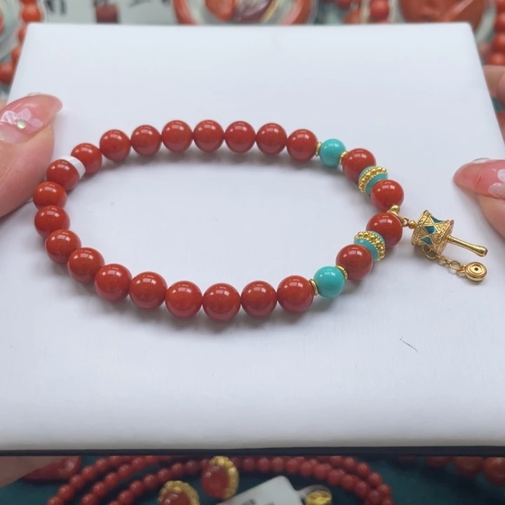 银S925镶嵌川料南红满肉dly单圈7+mm南红玛瑙