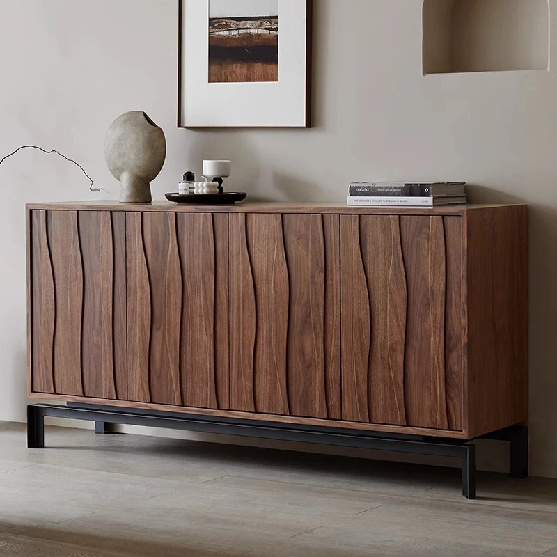 中古风实木玄关柜客厅靠墙装饰储物柜侘寂风黑胡桃木设计感餐边柜