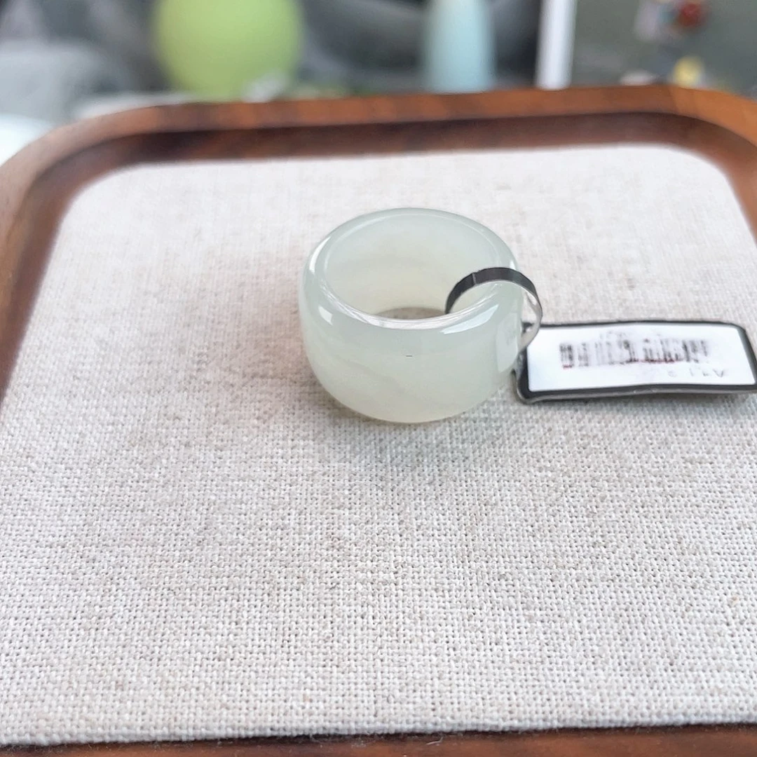 和田玉未镶嵌戒指U53透白圆切16.8不退换