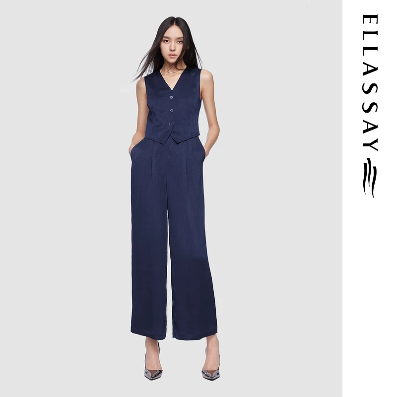 ELLASSAY歌力思2025夏季新款马甲式假两件连体裤女EWD361K00400