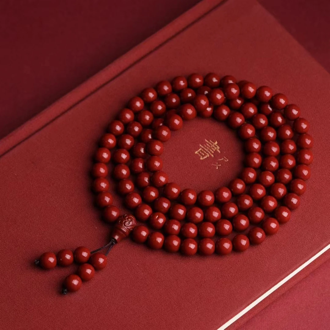 含辰砂工艺品至作朱砂紫金砂手链手串108颗多圈天然辰砂双圈手串