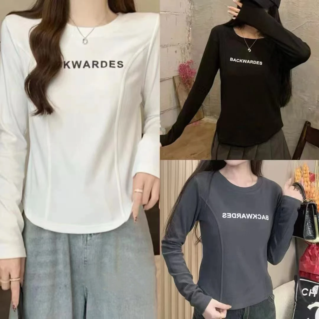 秋冬新款大码88116圆领修身t恤女鱼骨正肩打底衫