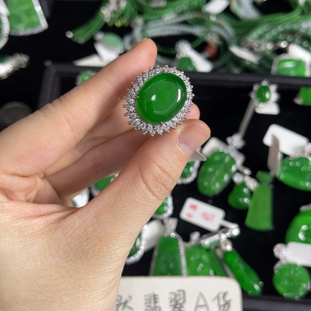 虫***子翡翠银S925镶嵌戒指蛋面戒指