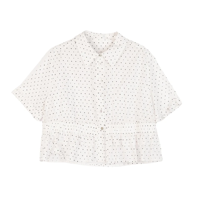 【YZ专属】25夏款衬衫女波点花边polo领休闲上衣25C0014