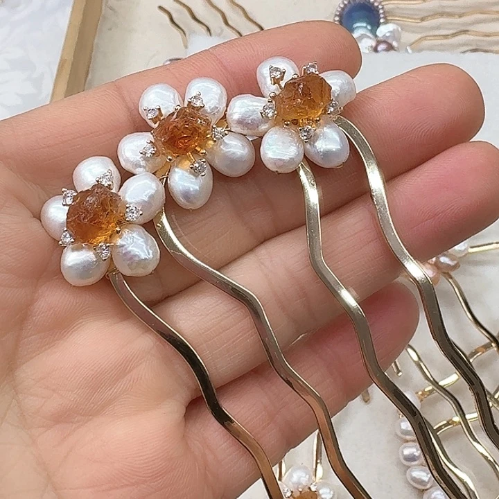 淡水珍珠发饰银S925镶嵌花*子