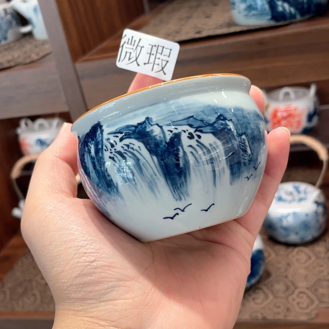 釉下手绘茶具微瑕