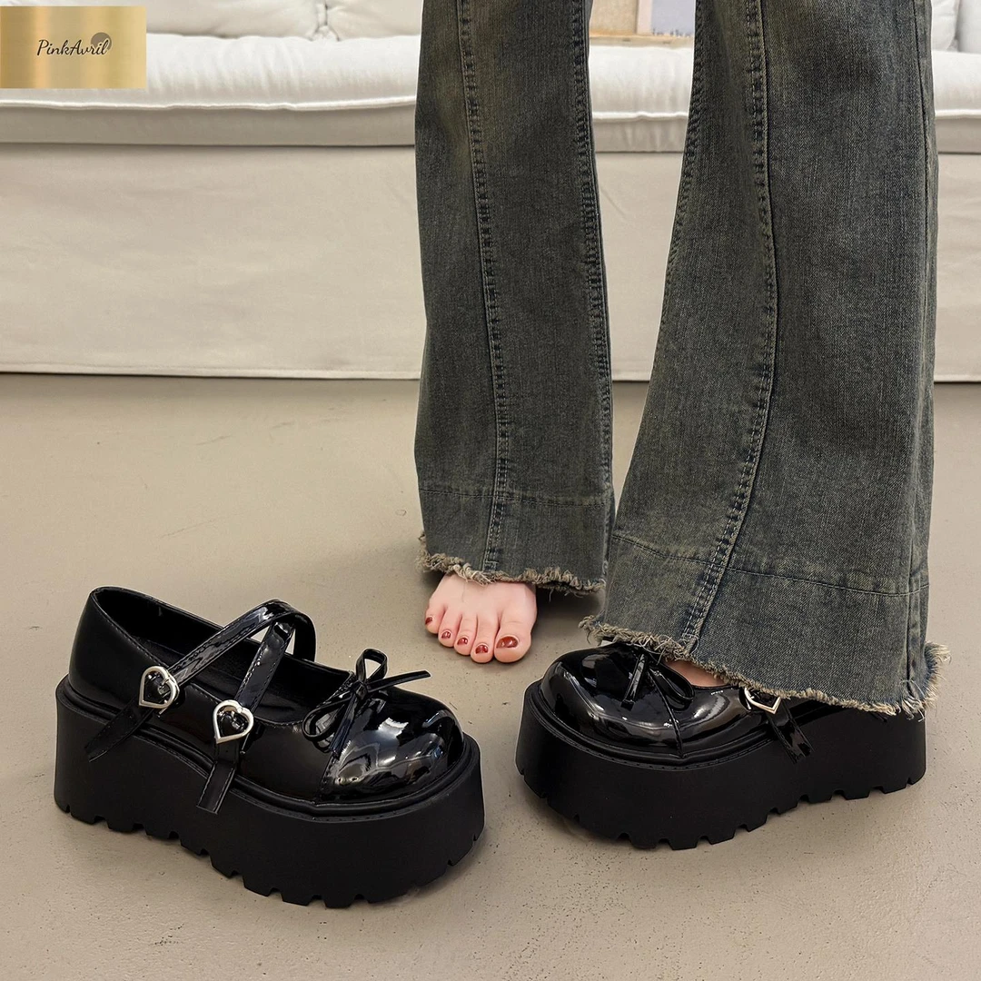 PinkAvril2025厚底新款乐福松糕英伦小增高单鞋珍鞋风女配夏季皮