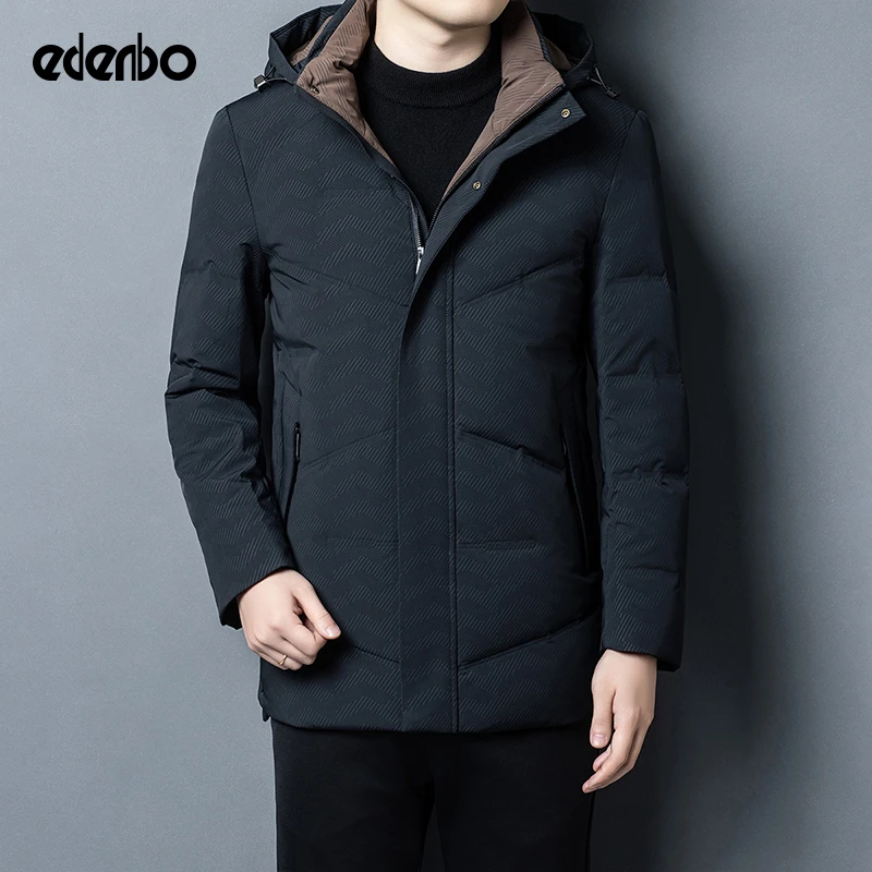 【商场同款】爱登堡羽绒服男款中长款冬季连帽高级感保暖男士外套潮