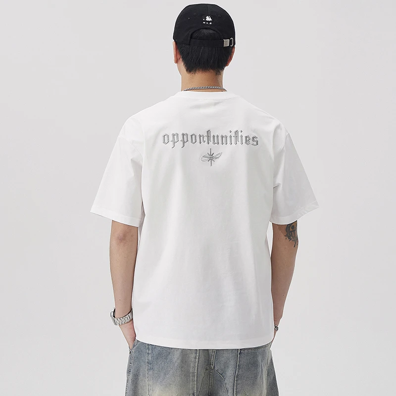 [夏季新品]男女同款圆领T恤短袖字母刺绣休闲时尚百搭宽松上衣