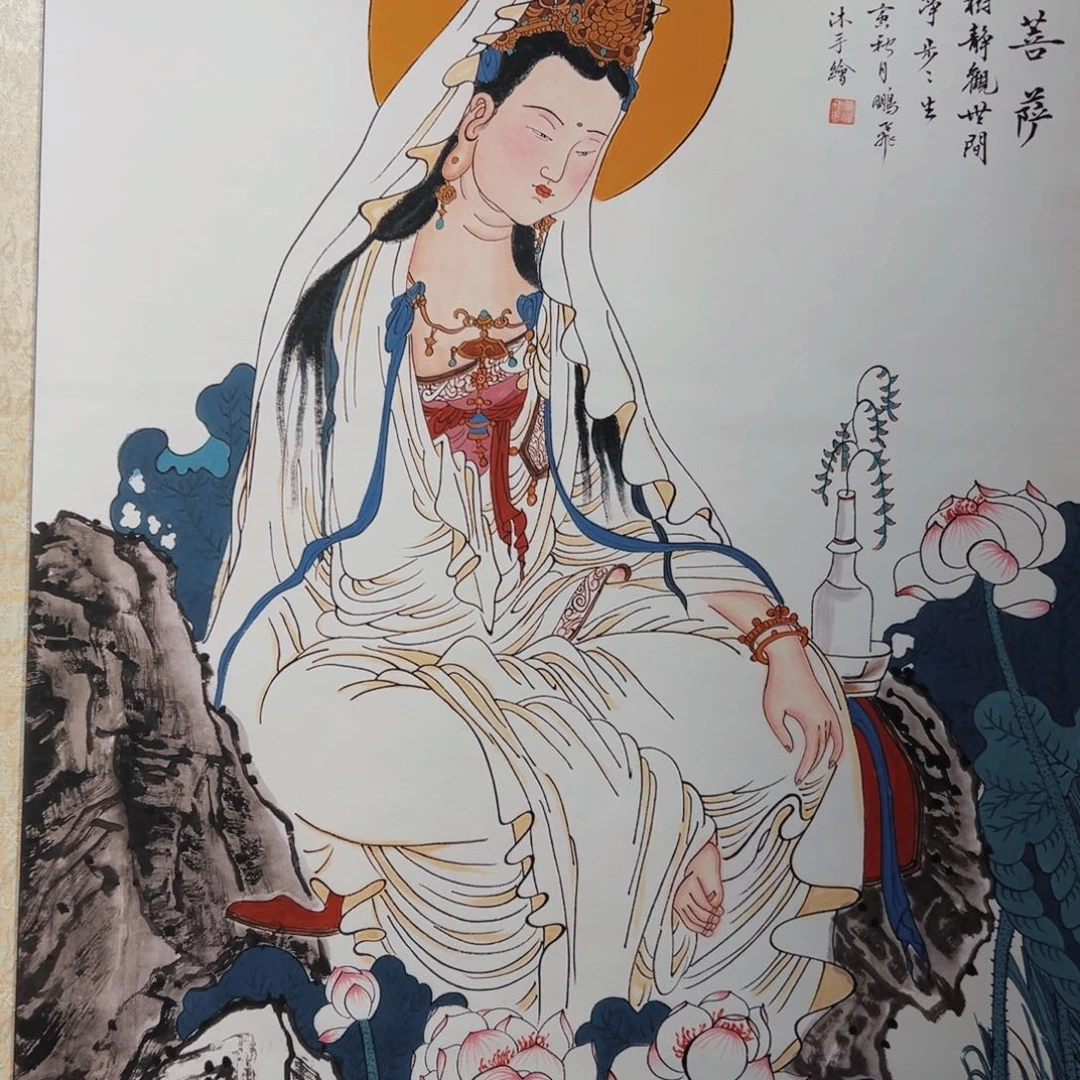 国画?****?黄老师两幅写意菩萨带装裱