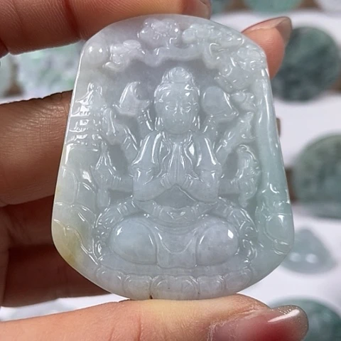 翡翠颈饰未镶嵌千手观音洒黄翡福利