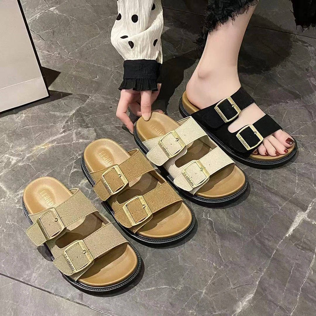 美罗巴复古休闲平底真皮勃肯ins网红凉鞋夏季25B032430-45岁露趾