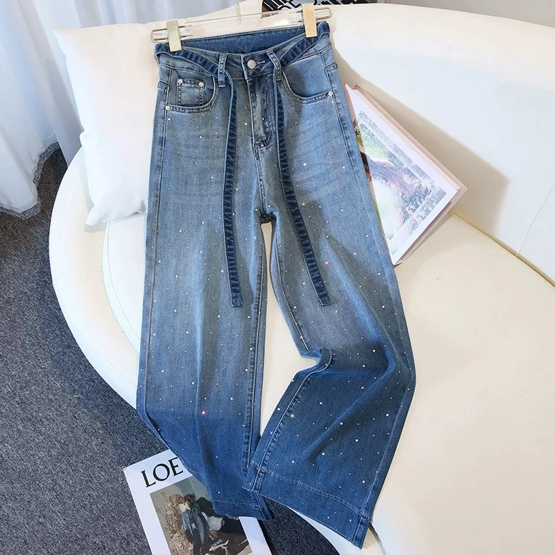 【现货+运费险】 满天星烫钻渐变时尚阔腿夏季款小个子拖地牛仔裤
