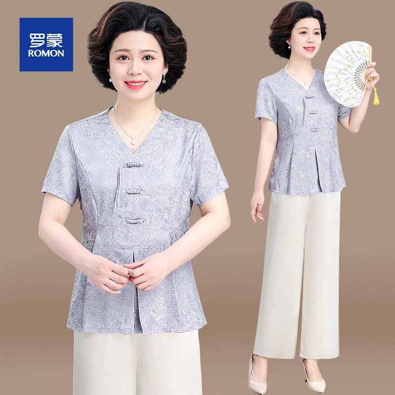 妈妈夏装新中式国风套装2025新款中老年女夏季短袖小衫洋气两件套