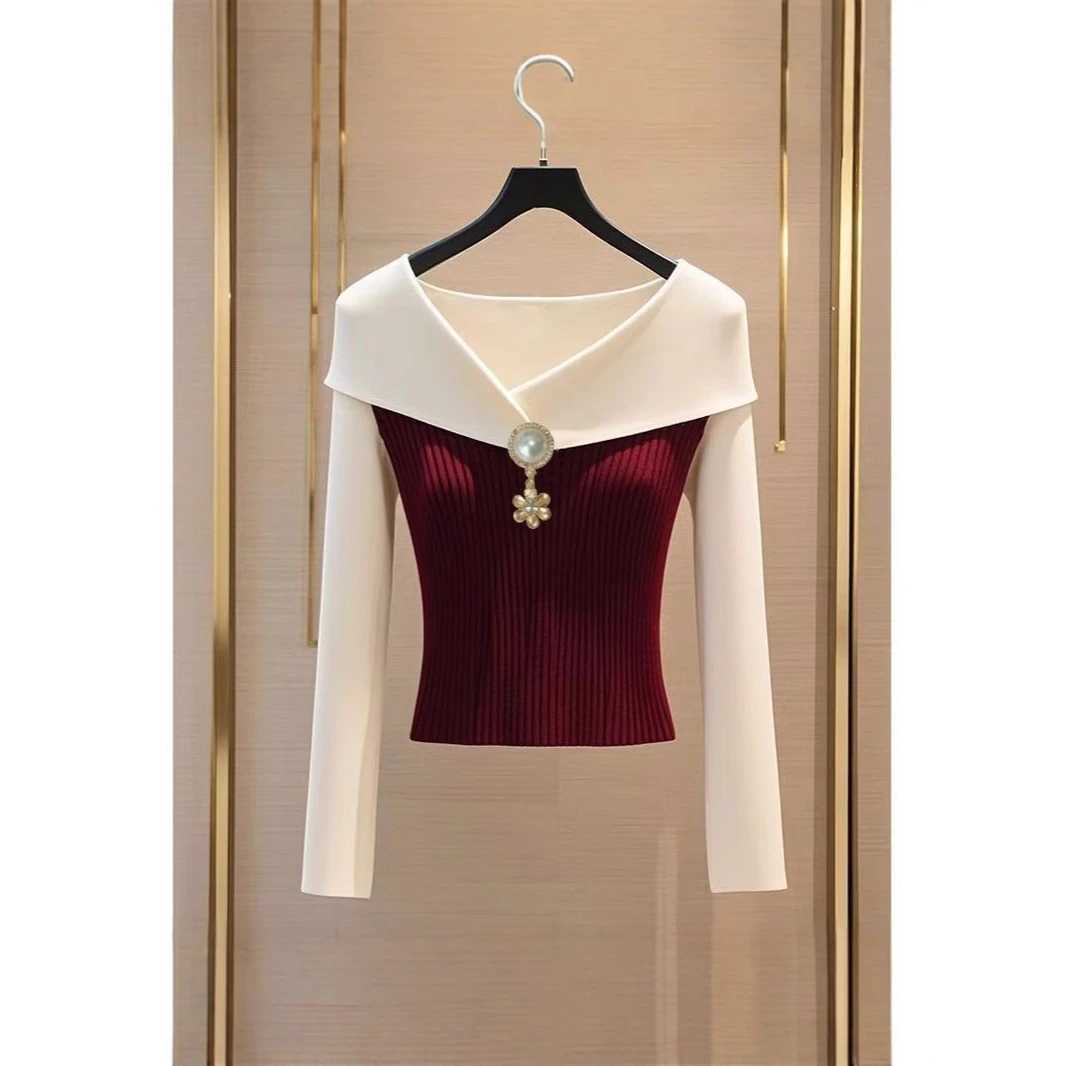 清仓捡漏~秋冬新款韩系酒红色德绒上衣女洋气保暖内搭打底衫潮女