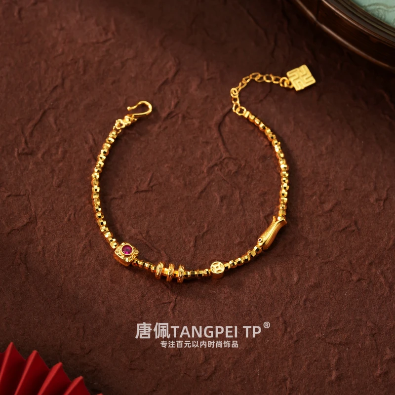 铜合金合成锆石手链 设计感国风小金鱼锦鲤手链手环时尚饰品