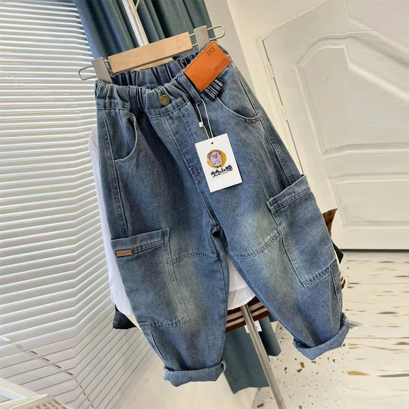 春季新款2025男童宽松牛仔裤韩版休闲裤中大童休闲时尚潮百搭设计
