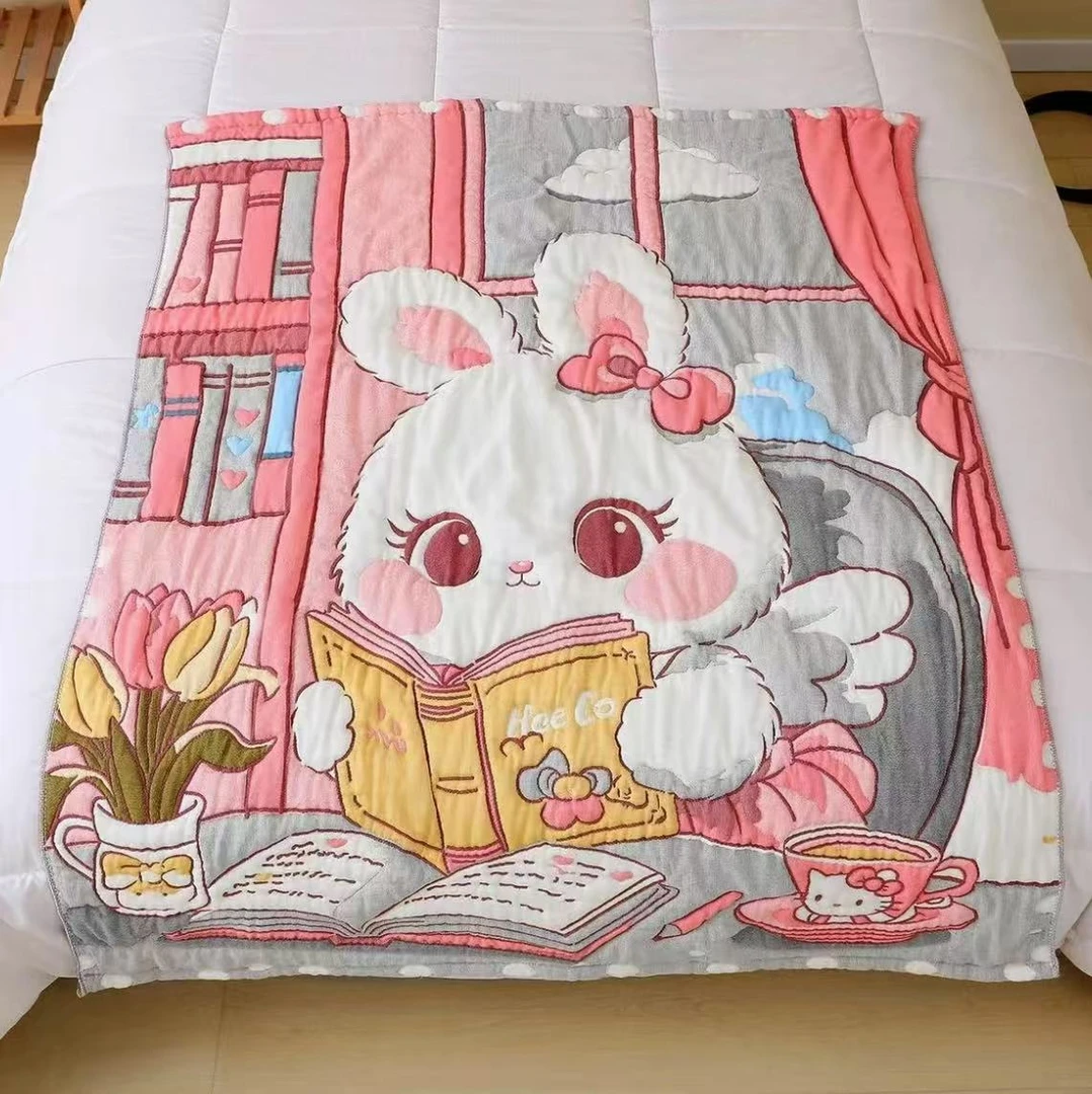 【读书兔】120*150纯棉多层加厚泡芙被