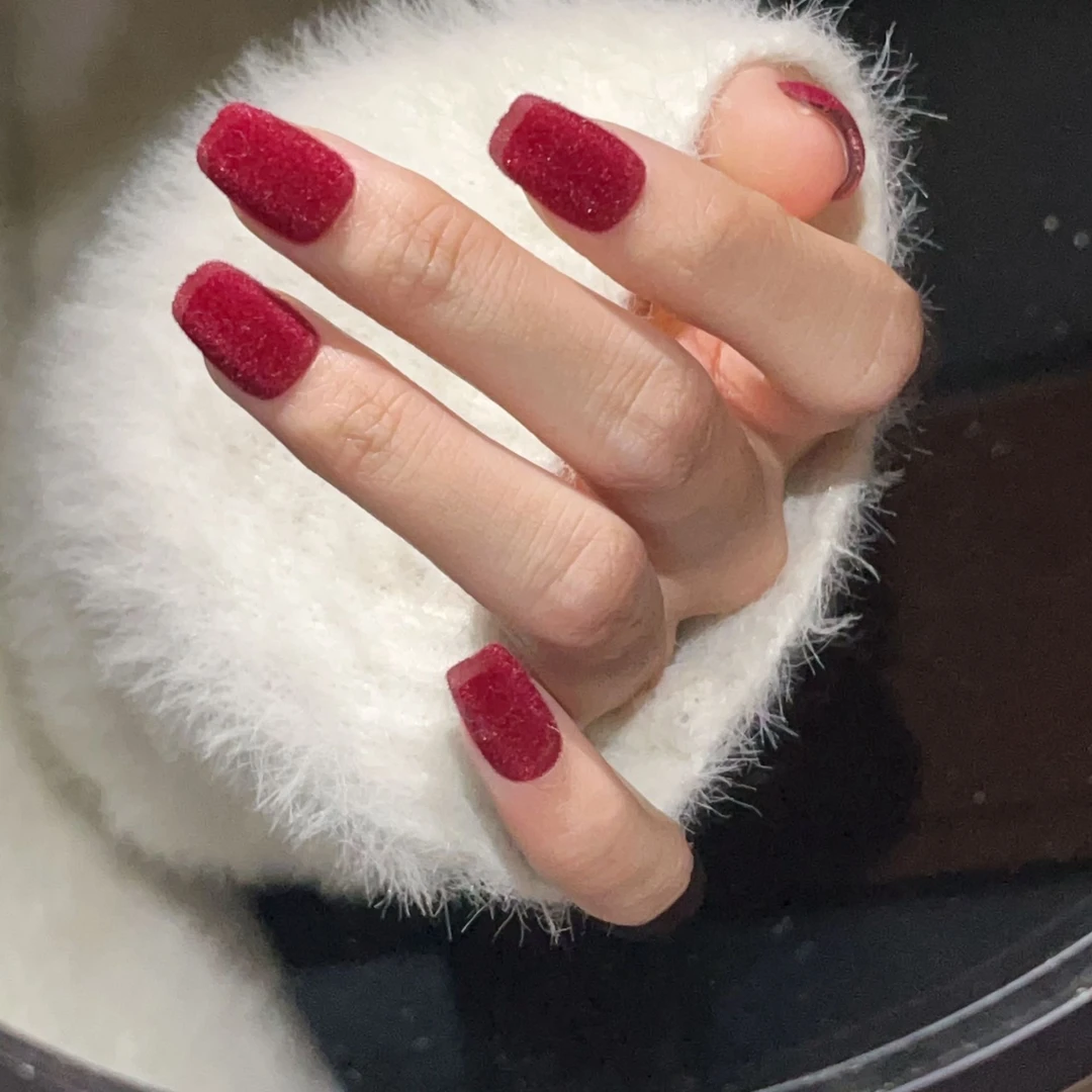 【短方】酒红丝绒 穿戴甲美甲贴片可拆卸30片装 ④