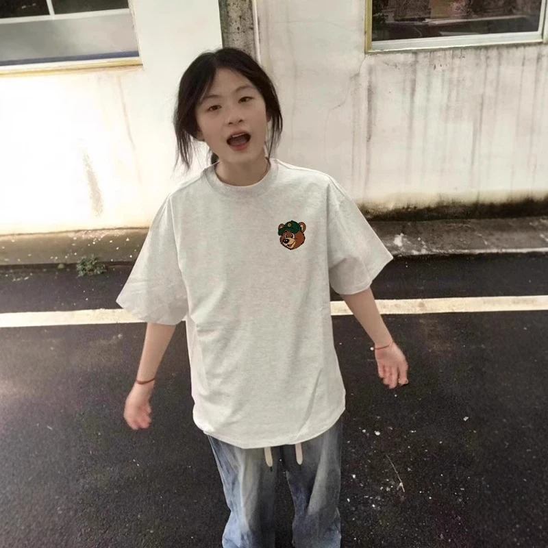 特大码300斤灰色短袖t恤女2025新款夏季小个子宽松慵懒风女生上衣