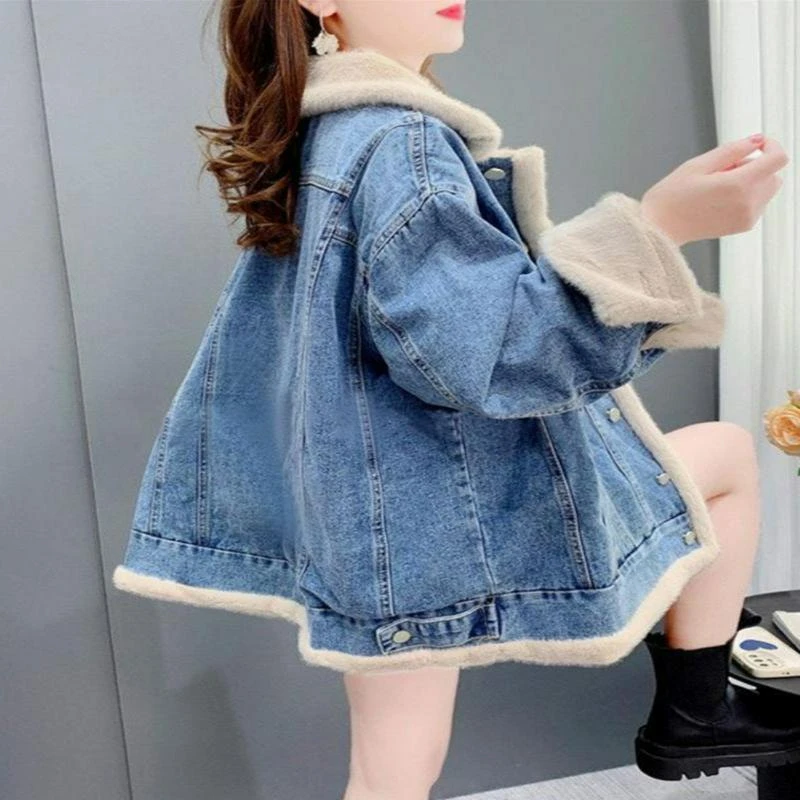 加绒加厚牛仔外套女秋冬季年新品保暖牛仔衣女装棉衣棉服袄子