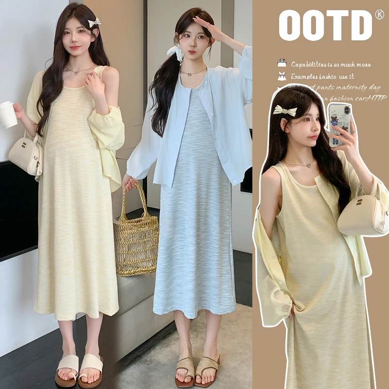 2025年新款时髦洋气孕妇装夏装连衣裙夏天港风孕妈装背心裙夏季