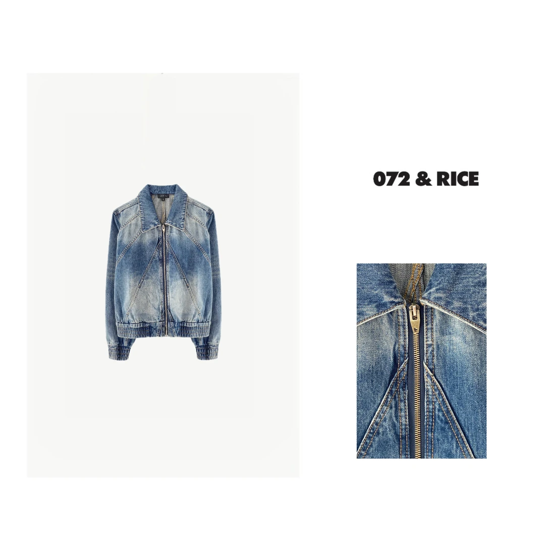 072 & RICE【古法】复古做旧翻领拉链长袖牛仔外套 CB019 618FF