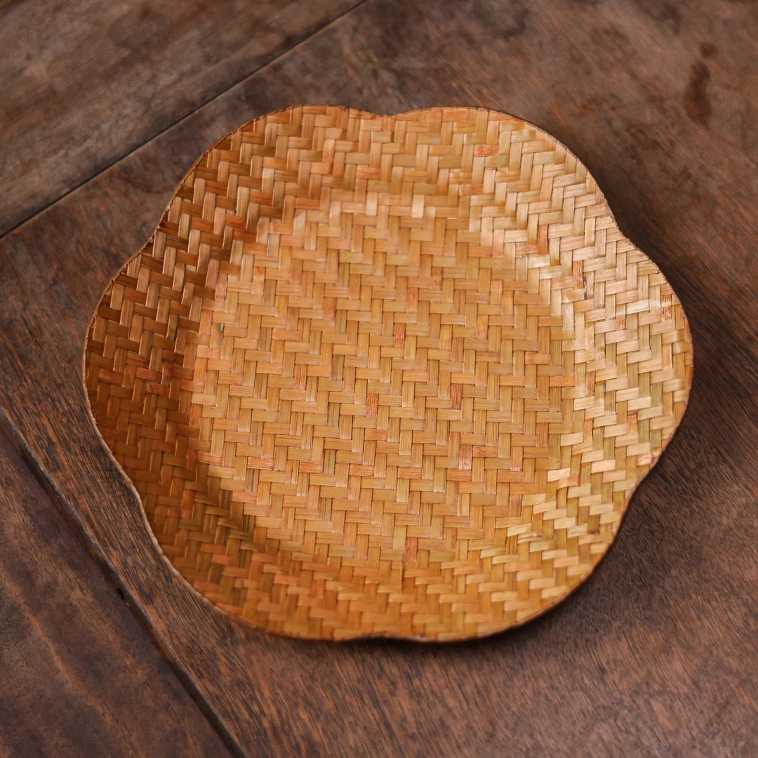 【小田甄陶】大漆竹席百合形浅果盘大-22cm（DG19-3）