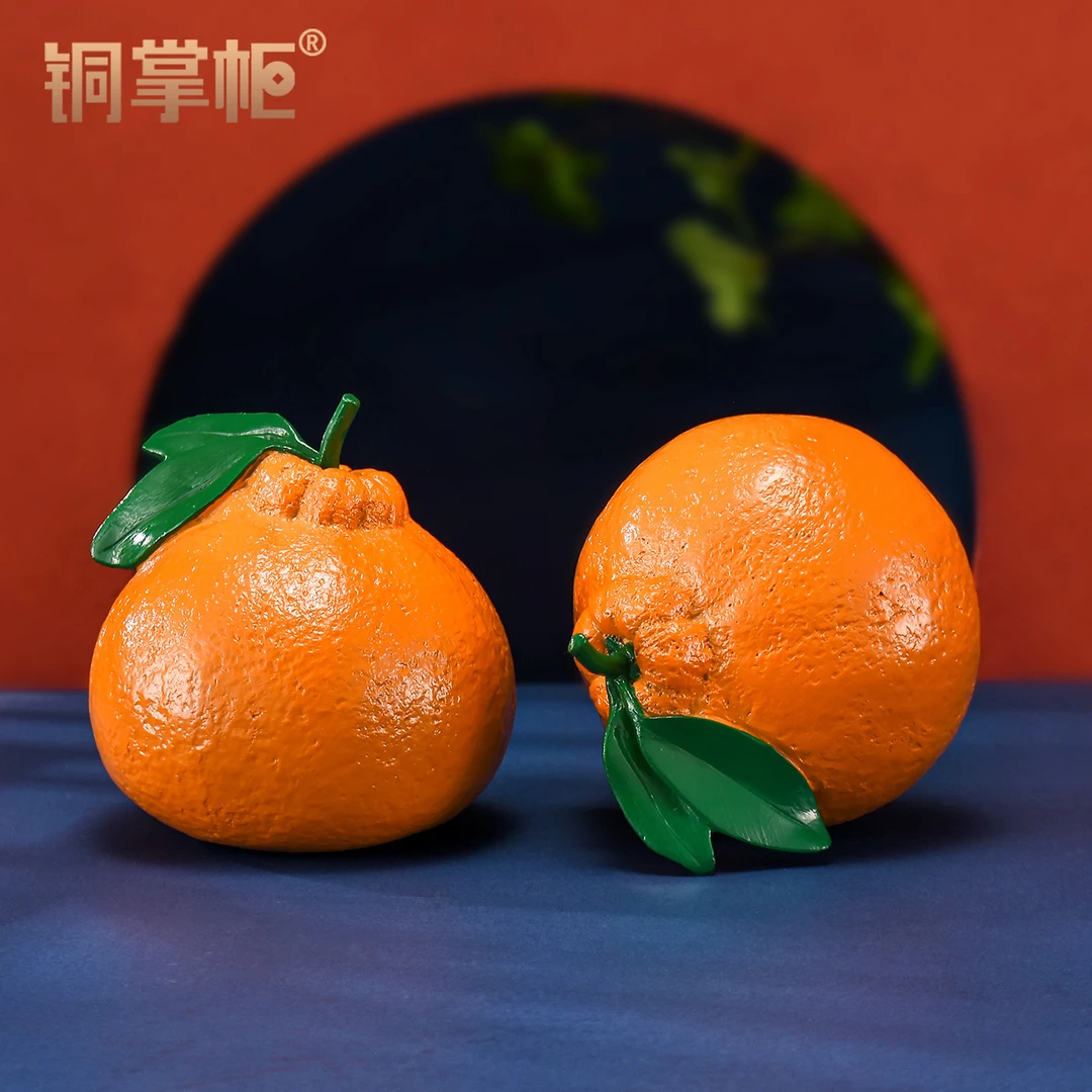 黄铜大吉大利桔子摆件仿真水果橘子丑橘客厅办公室茶几桌面装饰品