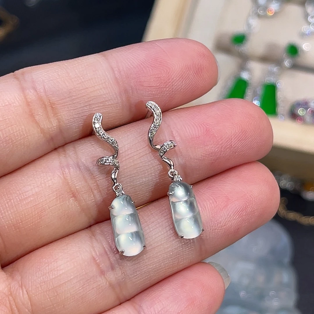 翡翠18K金镶嵌耳饰福豆