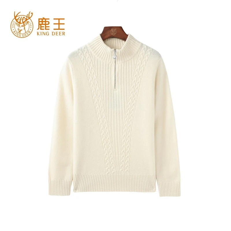 【商场同款】鹿王24新款女半高领100山羊绒绞花套衫 厚 16019