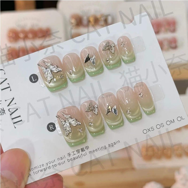 【薄荷奶绿】纯手工穿戴甲 定制美甲贴片10片装 2025春季高级感